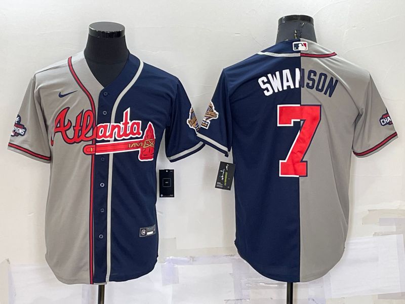 Men Atlanta Braves #7 Swanson blue grey Game Nike 2022 MLB Jersey->customized nhl jersey->Custom Jersey